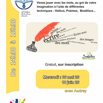 Atelier d'écriture avec Audrey de "Atelier de la plume élancée"-Médiathèque Alexandre Jardin de Saleilles.