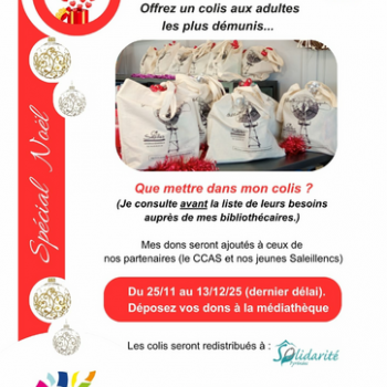 Opération Colis "Noël Solidaire" - Médiathèque Alexandre Jardin de Saleilles