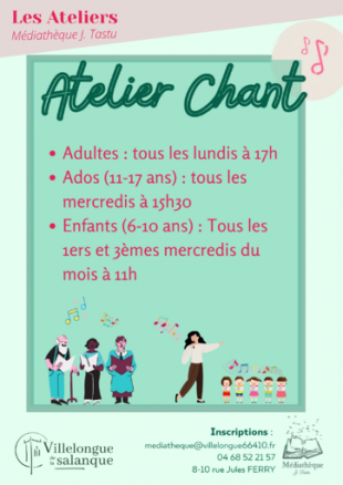 Atelier chant ado (11-17ans) à la Médiathèque J. Tastu