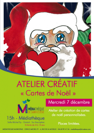Atelier créatif "Cartes de Noël" à la médiathèque de St Estève !