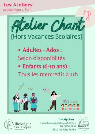 Atelier chant enfants (6-10 ans) à la Médiathèque J. Tastu avec Laury-Anne Dourou Lopez