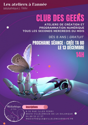 Club des Geeks (programmation et création) à la Médiathèque J. Tastu