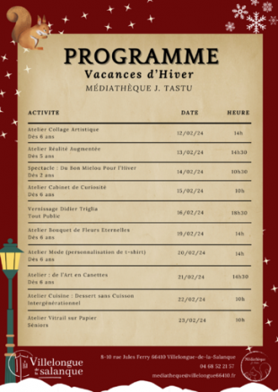 Programme Vacances de Février | Médiathèque J. Tastu