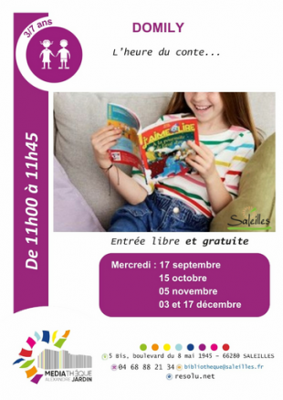  Médiathèque Alexandre Jardin  de Saleilles - L'heure du conte avec Domily  