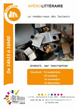 L'apéro littéraire-Médiathèque Alexandre Jardin de Saleilles  