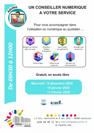 Un conseiller numérique - Médiathèque "Alexandre Jardin" de Saleilles