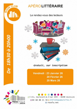 L'apéro littéraire-Médiathèque Alexandre Jardin de Saleilles 