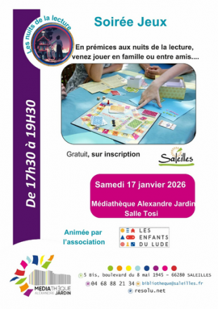 Soirée Jeux - Médiathèque Alexandre Jardin de Saleilles