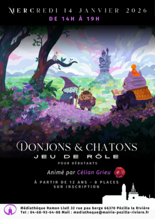 Jeu de rôle DONJONS & CHATONS à la médiathèque Ramon Lull à Pézilla-la-Rivière