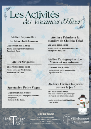 Programme des Vacances d'Hiver 2026 | Médiathèque J. Tastu