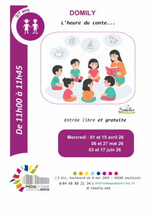  L'heure du conte avec Domily - Médiathèque Alexandre Jardin  de Saleilles 