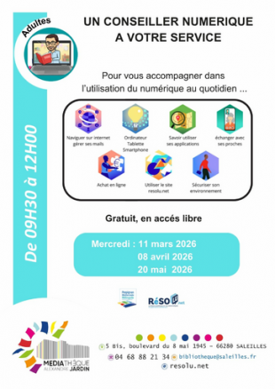 Un conseiller numérique - Médiathèque "Alexandre Jardin" de Saleilles