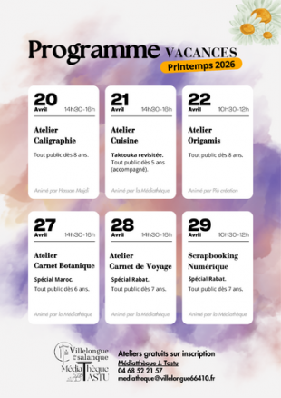 Programme des Vacances de Printemps | Médiathèque J. Tastu