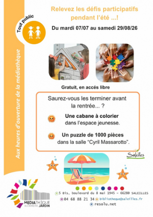Relevez les défis participatifs pendant l'été - Médiathèque Alexandre Jardin de Saleilles